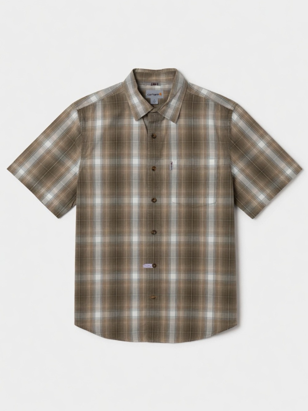 Carhartt Short Sleeve Plaid Button-Down in Brown and Cream